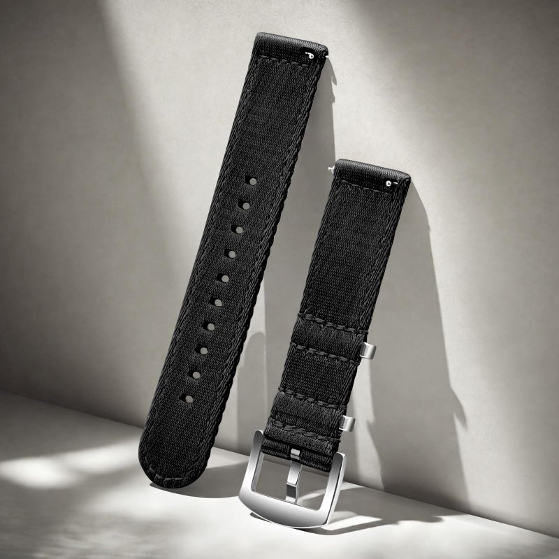 ULLCHRO Nylon Watch Strap Replacement Canvas Watch Band Military Army Men Women - 18mm, 20mm, 22mm, 24mm Watch Bracelet with Stainless Steel Silver Buckle (20mm, Black) - Image 4